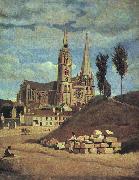  Jean Baptiste Camille  Corot Chartres Cathedral oil